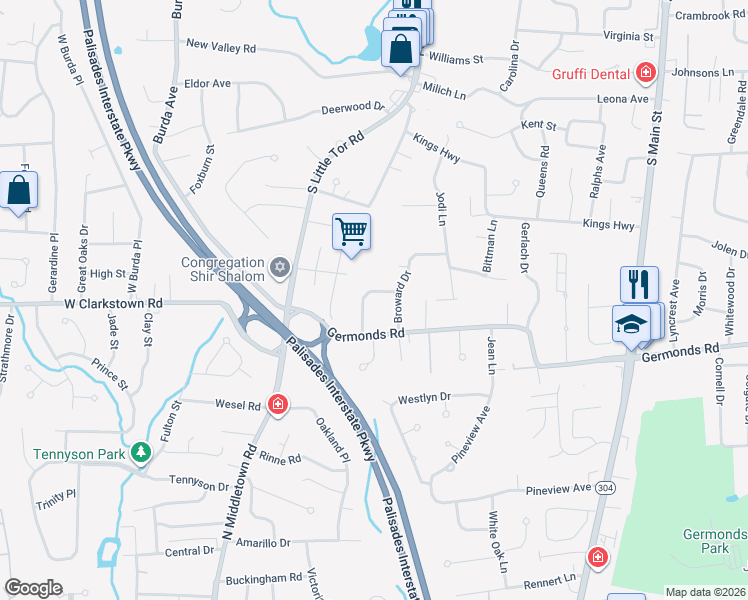 map of restaurants, bars, coffee shops, grocery stores, and more near 7 Dade Road in New City