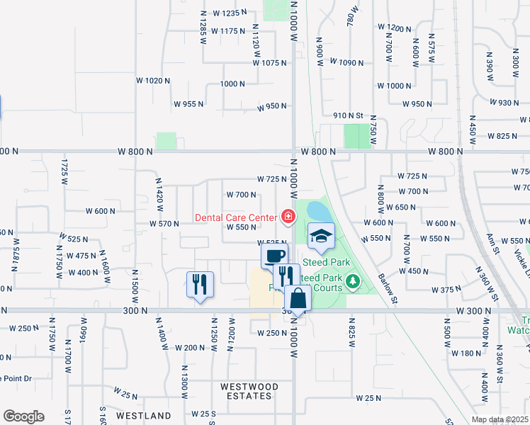 map of restaurants, bars, coffee shops, grocery stores, and more near 608 North 1100 West in Clearfield