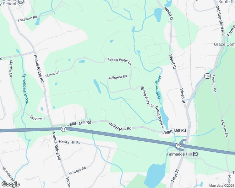 map of restaurants, bars, coffee shops, grocery stores, and more near 42 Hillcrest Road in New Canaan
