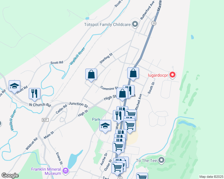 map of restaurants, bars, coffee shops, grocery stores, and more near 10 Cummins Street in Franklin