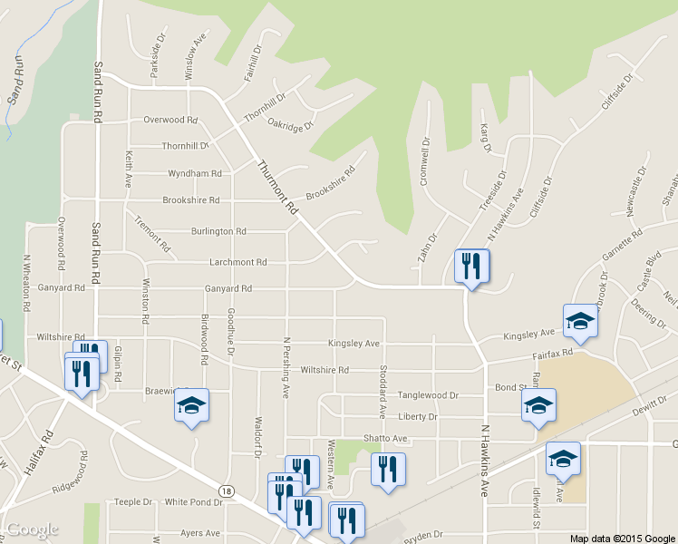 map of restaurants, bars, coffee shops, grocery stores, and more near 2218 Thurmont Road in Akron