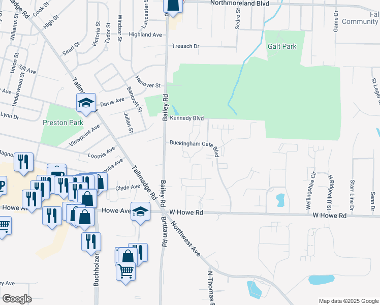 map of restaurants, bars, coffee shops, grocery stores, and more near 1428 Buckingham Gate Boulevard in Cuyahoga Falls