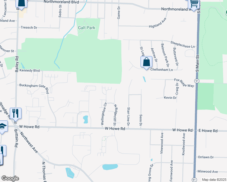 map of restaurants, bars, coffee shops, grocery stores, and more near 834 Gardenstone Circle in Tallmadge