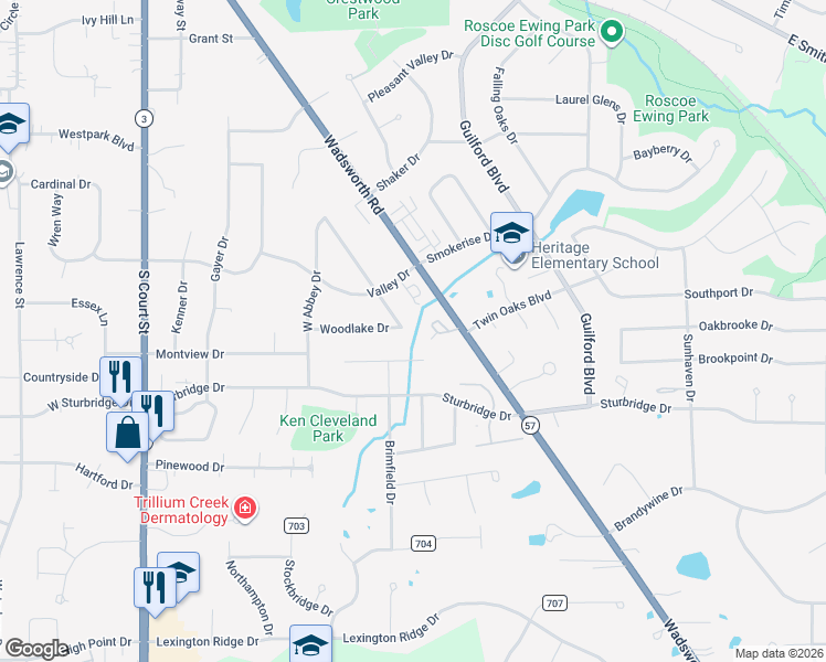 map of restaurants, bars, coffee shops, grocery stores, and more near 990 Wimbleton Drive in Medina