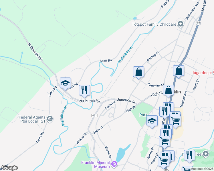 map of restaurants, bars, coffee shops, grocery stores, and more near 41 Susquehanna Street in Franklin