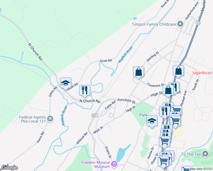 map of restaurants, bars, coffee shops, grocery stores, and more near 41 Susquehanna Street in Franklin