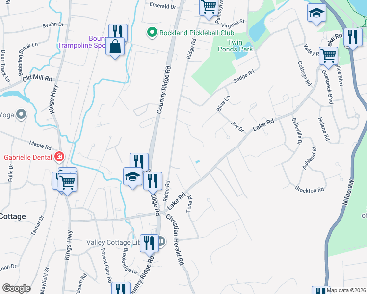 map of restaurants, bars, coffee shops, grocery stores, and more near 169 Ridge Road in Valley Cottage