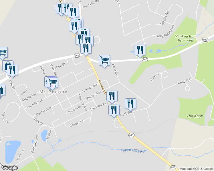 map of restaurants, bars, coffee shops, grocery stores, and more near 4 School Street in Mount Pocono