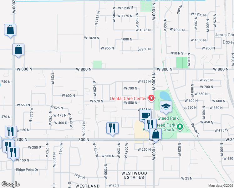 map of restaurants, bars, coffee shops, grocery stores, and more near 645 1250 West in Clearfield