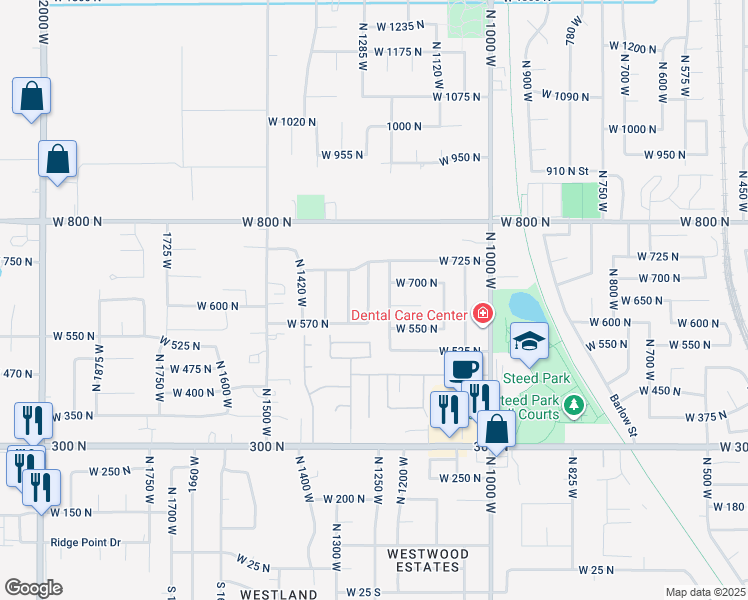 map of restaurants, bars, coffee shops, grocery stores, and more near 645 1250 West in Clearfield