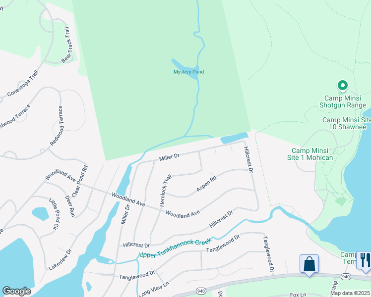map of restaurants, bars, coffee shops, grocery stores, and more near 239 Miller Drive in Pocono Pines