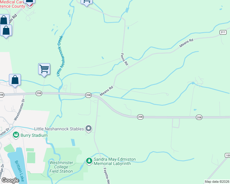 map of restaurants, bars, coffee shops, grocery stores, and more near 130 James Street in New Wilmington