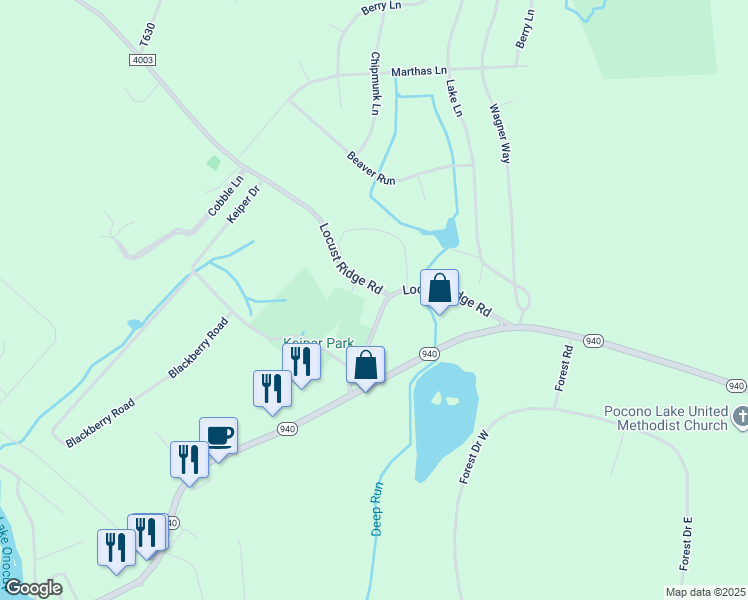 map of restaurants, bars, coffee shops, grocery stores, and more near 2924 Locust Ridge Road in Monroe County