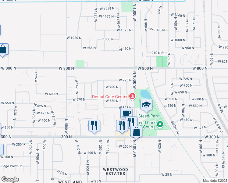 map of restaurants, bars, coffee shops, grocery stores, and more near 652 North 1250 West in Clearfield