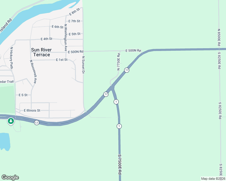 map of restaurants, bars, coffee shops, grocery stores, and more near 183 North 7500E Road in Saint Anne