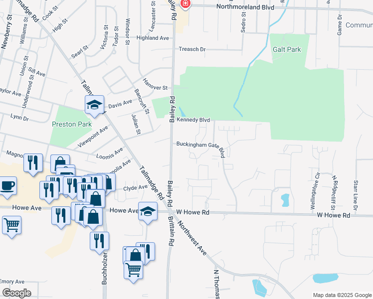 map of restaurants, bars, coffee shops, grocery stores, and more near 1460 Buckingham Gate Boulevard in Cuyahoga Falls