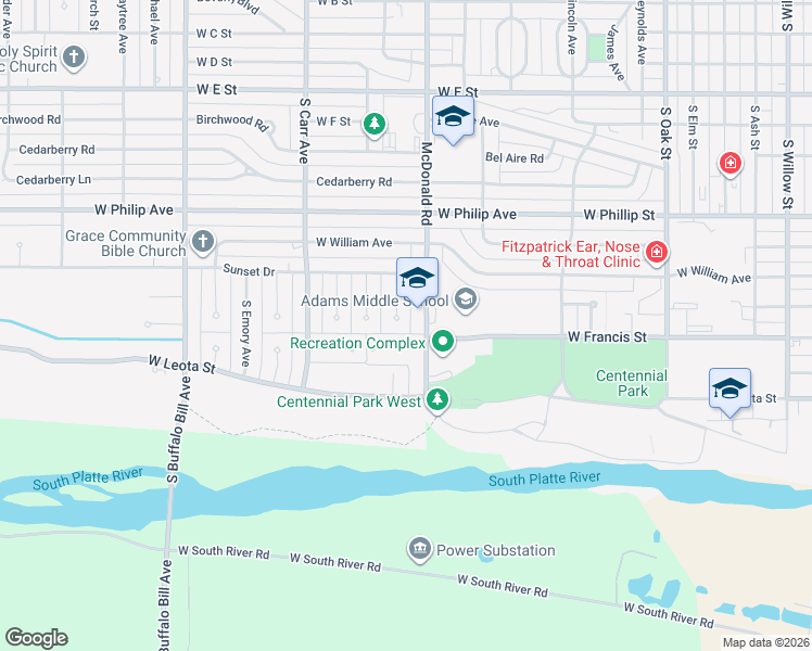 map of restaurants, bars, coffee shops, grocery stores, and more near 1601 Cornhusker Circle in North Platte