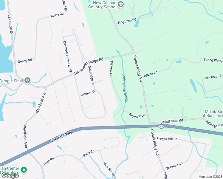 map of restaurants, bars, coffee shops, grocery stores, and more near 97 Skyview Lane in New Canaan