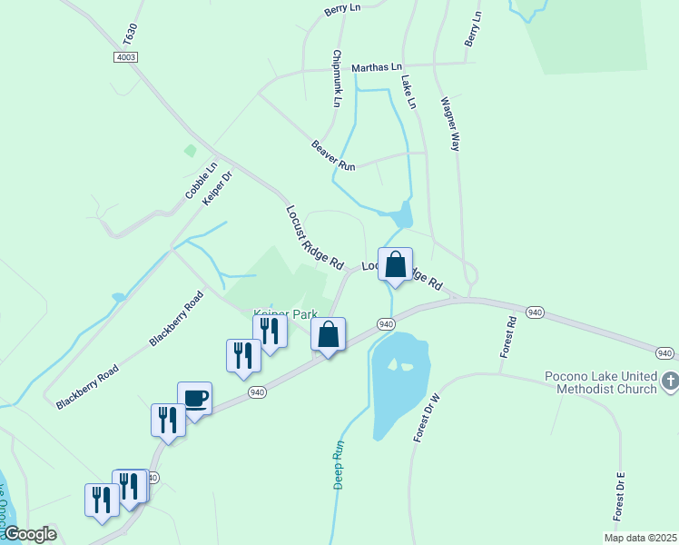 map of restaurants, bars, coffee shops, grocery stores, and more near 2924 Locust Ridge Road in Monroe County