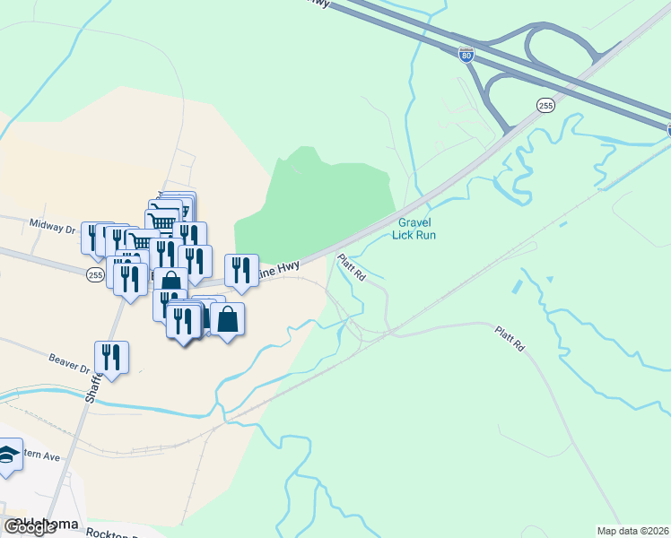 map of restaurants, bars, coffee shops, grocery stores, and more near 1582 Bee Line Highway in DuBois