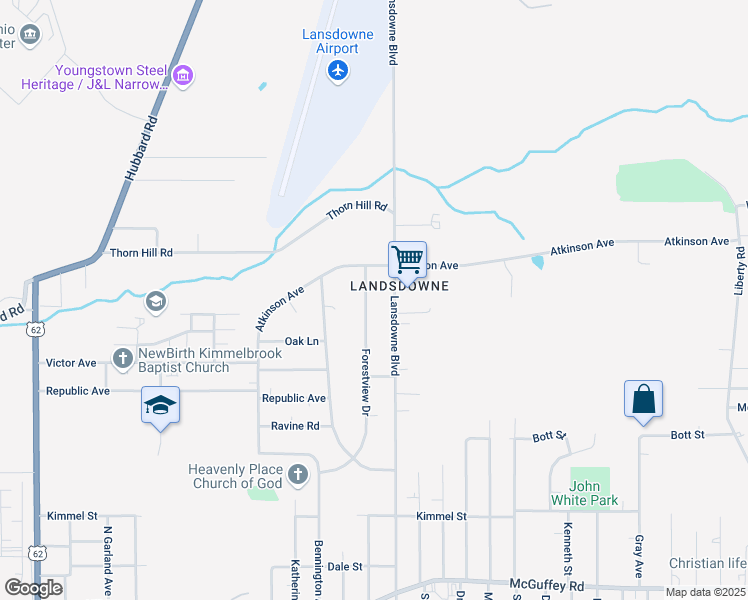 map of restaurants, bars, coffee shops, grocery stores, and more near 1701 Forestview Drive in Youngstown