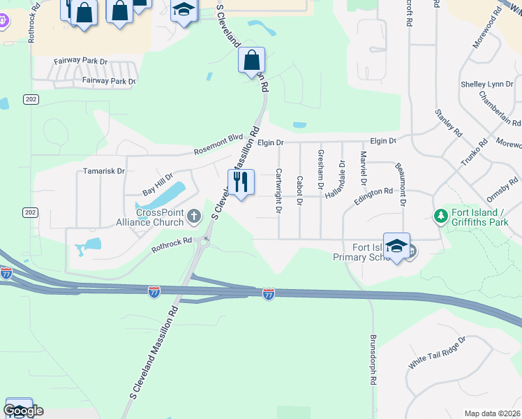 map of restaurants, bars, coffee shops, grocery stores, and more near 3378 Wilkinson Drive in Fairlawn