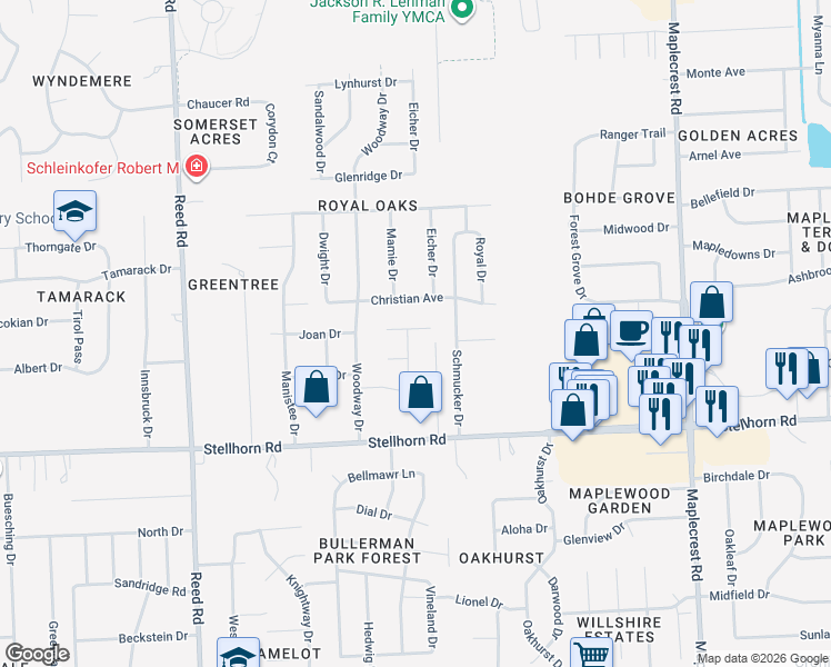map of restaurants, bars, coffee shops, grocery stores, and more near 4701-4721 Dutchess Lane in Fort Wayne