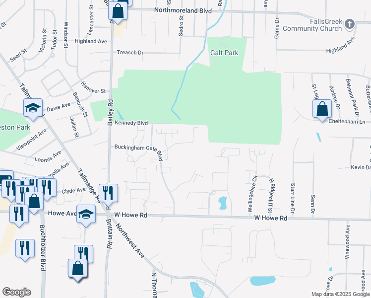 map of restaurants, bars, coffee shops, grocery stores, and more near 1691 Queens Gate Circle in Cuyahoga Falls