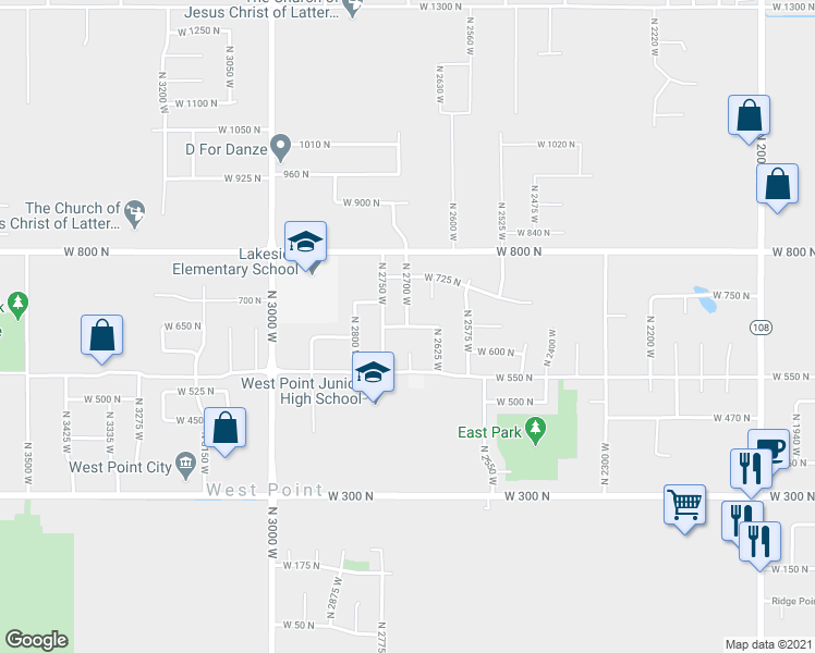 map of restaurants, bars, coffee shops, grocery stores, and more near 629 N 2700 W in West Point