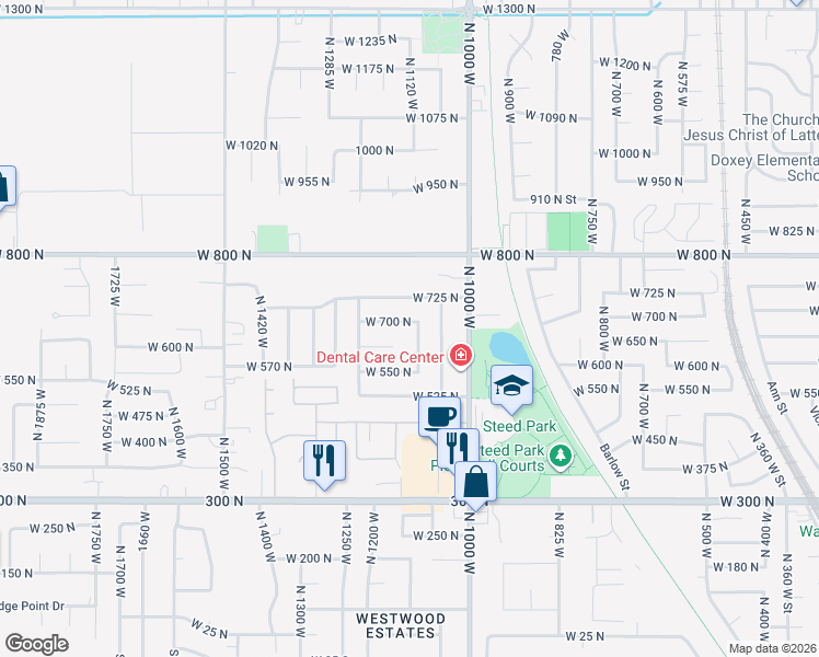 map of restaurants, bars, coffee shops, grocery stores, and more near 1125 West 700 North in Clearfield