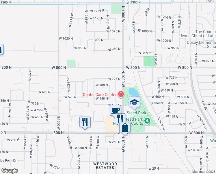 map of restaurants, bars, coffee shops, grocery stores, and more near 608 North 1100 West in Clearfield