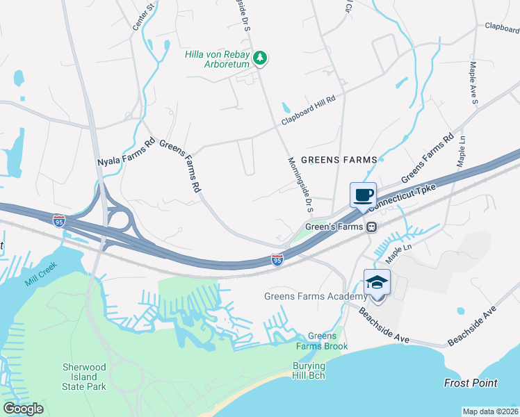 map of restaurants, bars, coffee shops, grocery stores, and more near 241 Greens Farms Road in Westport