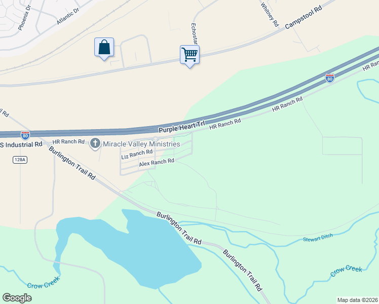 map of restaurants, bars, coffee shops, grocery stores, and more near Alex Ranch Road in Cheyenne