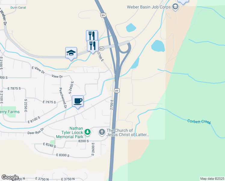 map of restaurants, bars, coffee shops, grocery stores, and more near 7901 South 2700 East in South Weber