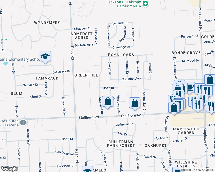 map of restaurants, bars, coffee shops, grocery stores, and more near 4800-4834 Dwight Dr in Fort Wayne