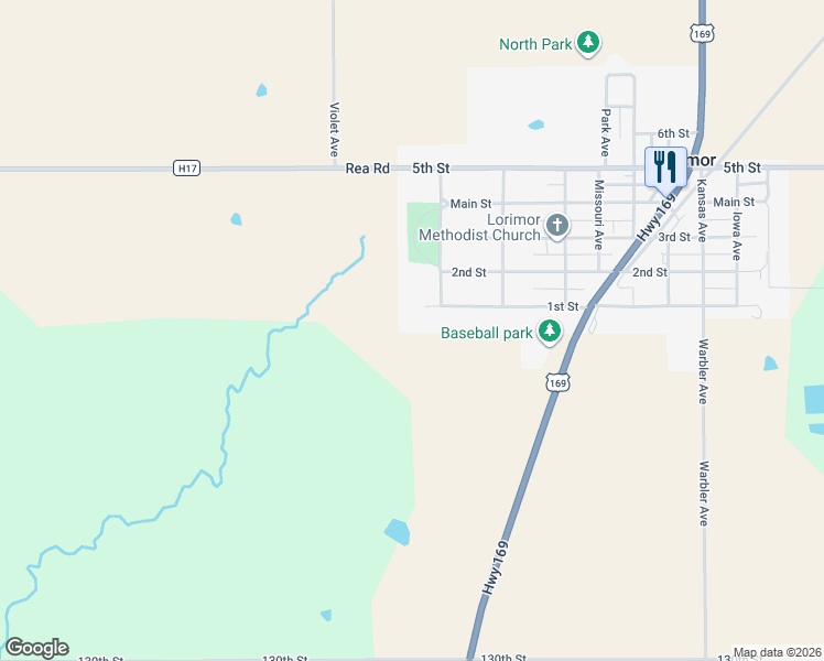 map of restaurants, bars, coffee shops, grocery stores, and more near in Lorimor