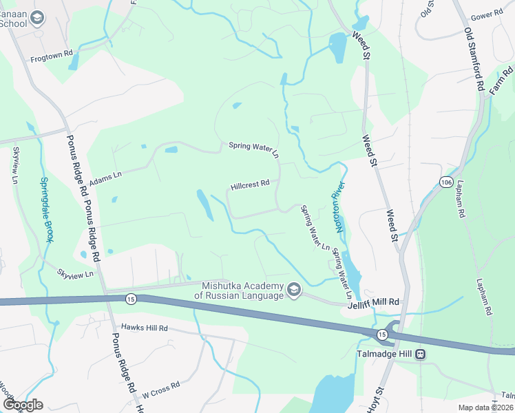 map of restaurants, bars, coffee shops, grocery stores, and more near 155 Hillcrest Road in New Canaan