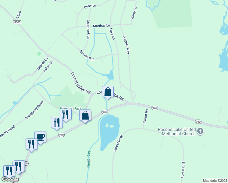 map of restaurants, bars, coffee shops, grocery stores, and more near 189 Spur Road in Monroe County