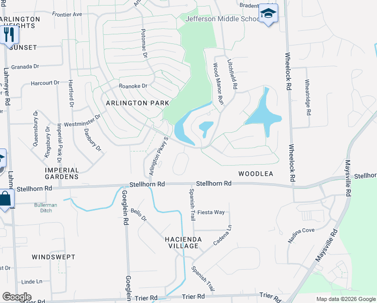 map of restaurants, bars, coffee shops, grocery stores, and more near 4605 Crystal Ridge Cove in Fort Wayne