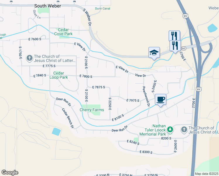 map of restaurants, bars, coffee shops, grocery stores, and more near 6115 South 2250 East in Ogden