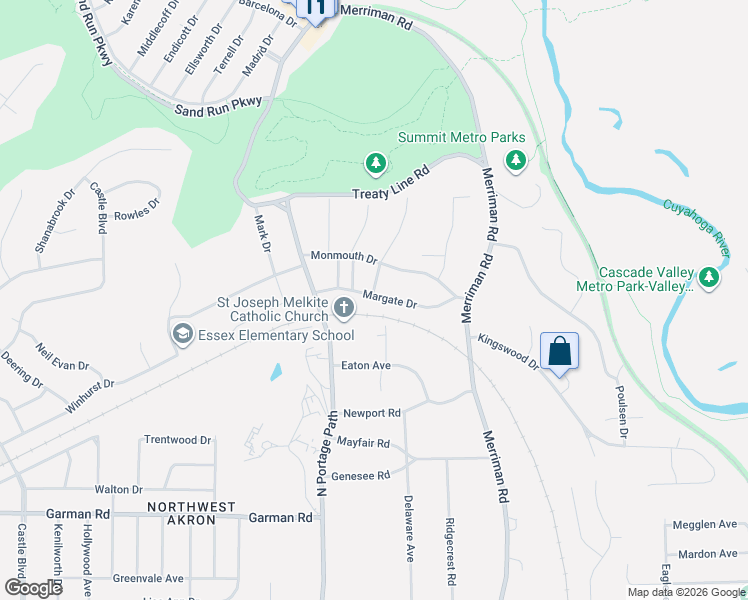 map of restaurants, bars, coffee shops, grocery stores, and more near 917 Perry Drive in Akron