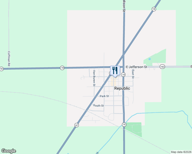 map of restaurants, bars, coffee shops, grocery stores, and more near 100-116 Van Buren Street in Republic