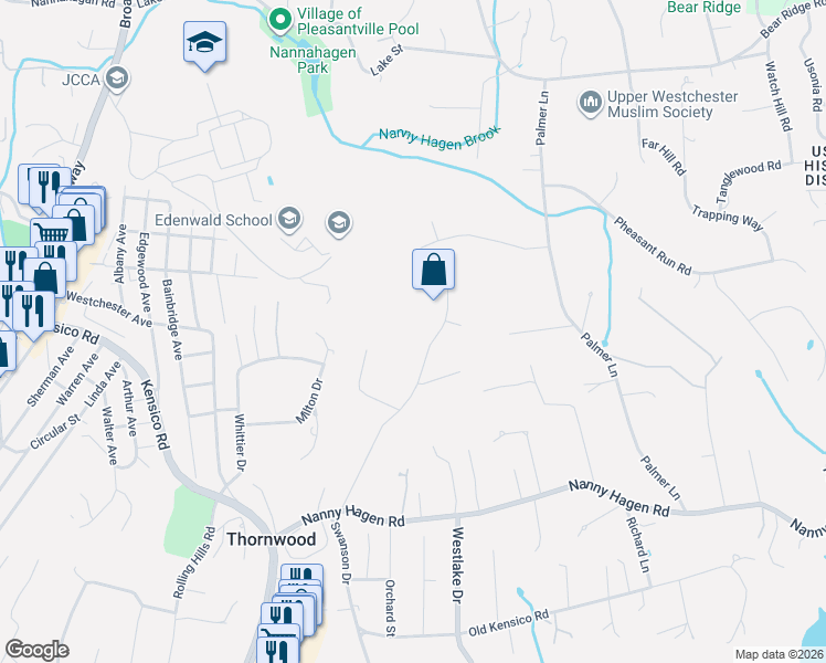 map of restaurants, bars, coffee shops, grocery stores, and more near 46 Virginia Lane in Thornwood