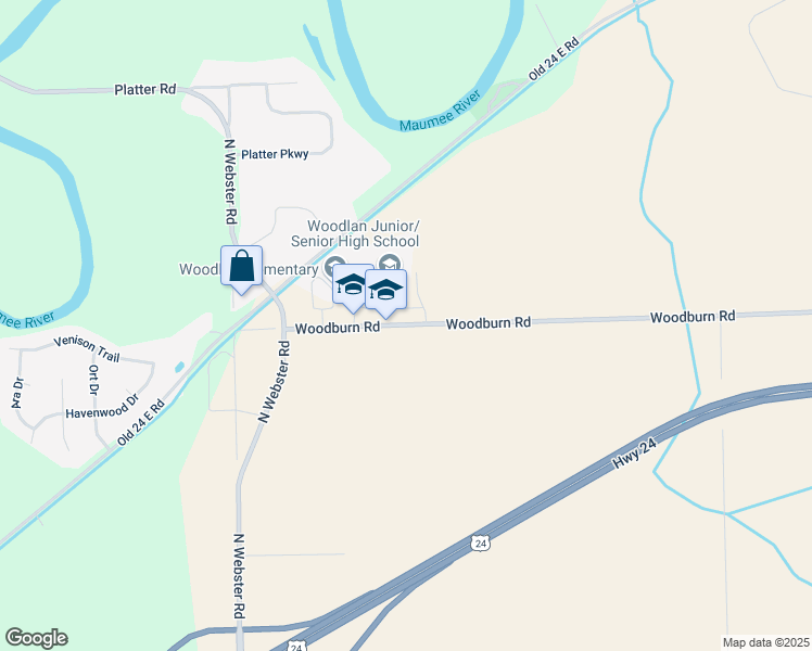 map of restaurants, bars, coffee shops, grocery stores, and more near 17215 Woodburn Road in Woodburn