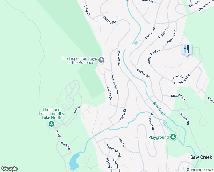 map of restaurants, bars, coffee shops, grocery stores, and more near Clifton Dr in East Stroudsburg