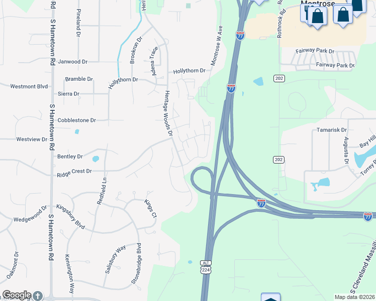 map of restaurants, bars, coffee shops, grocery stores, and more near 961 Croghan Way in Akron
