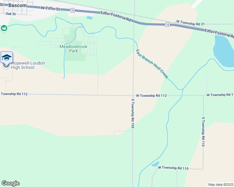 map of restaurants, bars, coffee shops, grocery stores, and more near 5103 West Township Road 112 in Tiffin