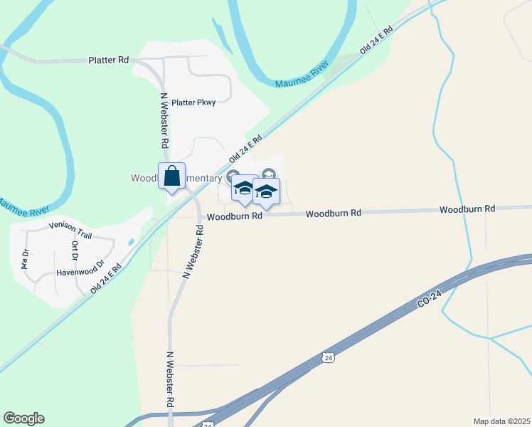 map of restaurants, bars, coffee shops, grocery stores, and more near 17215 Woodburn Road in Woodburn