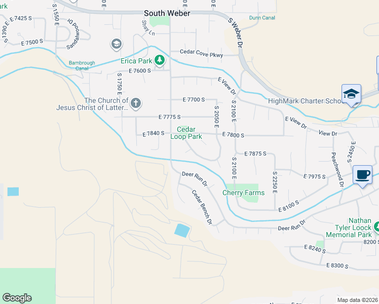 map of restaurants, bars, coffee shops, grocery stores, and more near 1969 East Cedar Loop Drive in South Weber