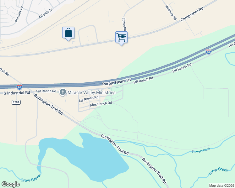 map of restaurants, bars, coffee shops, grocery stores, and more near HR Ranch Road in Cheyenne